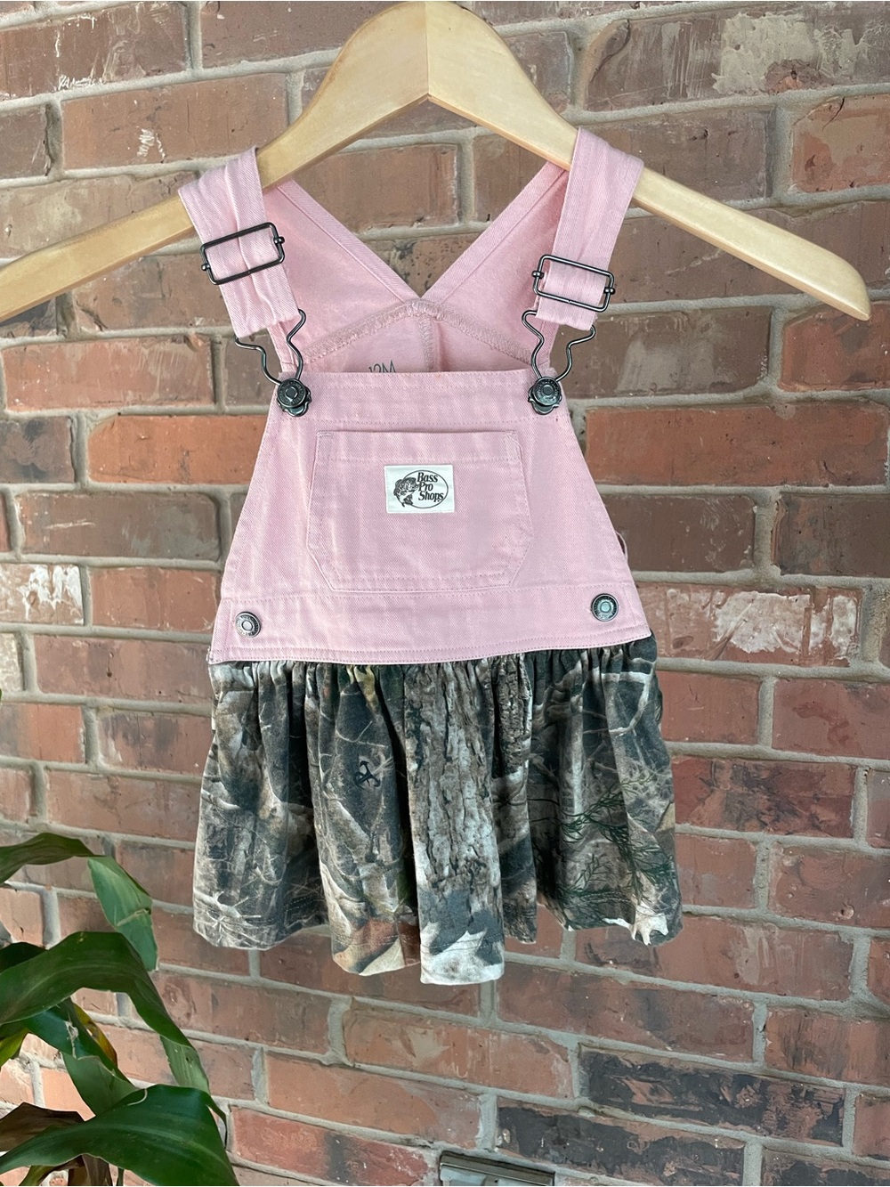 Bass Pro Shops Baby Girl Pink Overall Dress with Camo Skirt 12months #63